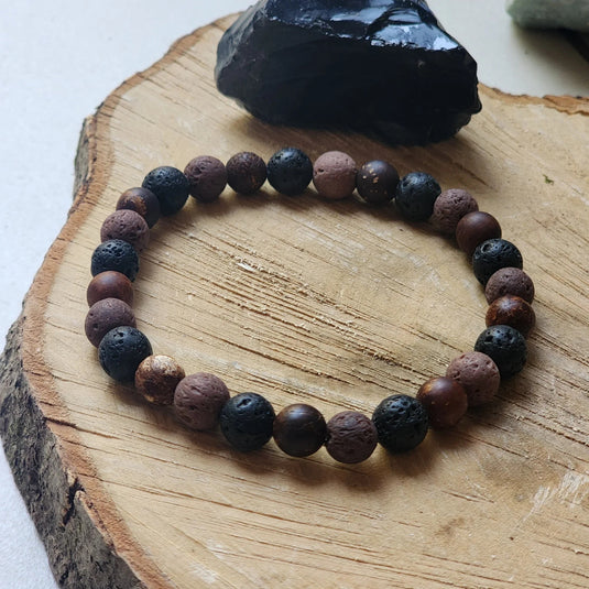 Diffuser bracelet in volcanic stone and archaistic agate. Arthur -8mm anchor 